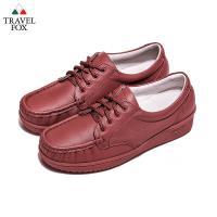 Travel Fox(女) - 午後散步 超軟牛皮舒適熟齡綁帶旅狐休閒鞋 - 亮點紅