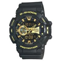 【CASIO】G-SHOCK街頭搖滾金屬風多層次雙顯運動錶-黑X金 (GA-400GB-1A9)