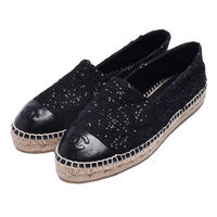 CHANEL經典Espadrilles羊皮小香LOGO毛呢X亮片厚底鉛筆鞋(黑)