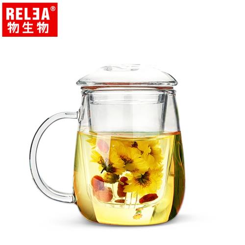 香港RELEA物生物 小蘑菇耐熱玻璃泡茶杯(附濾茶器)320ml