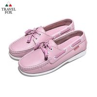 Travel Fox(女) - BABY色調 真皮跳色鞋帶旅狐帆船鞋 - 娃娃粉