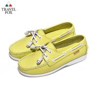 Travel Fox(女) - BABY色調 真皮跳色鞋帶旅狐帆船鞋 - 薄荷綠