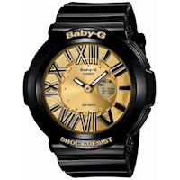 【CASIO】BABY-G 霓虹繽紛夜光羅馬簡約休閒錶-金x黑 (BGA-160-1B)