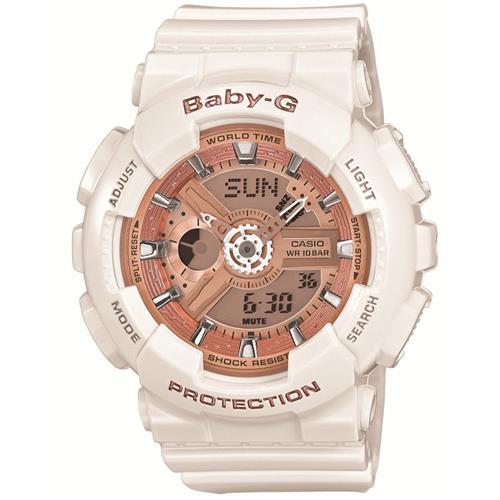 CASIO BABY-G 多層次機械酷感女孩休閒腕錶-玫瑰香檳金X白 (BA-110-7A1)