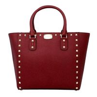 【MICHAEL KORS】MK 新款鉚釘頂級防刮皮革 手提/斜背包-紅色