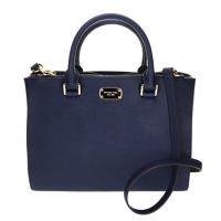 【MICHAEL KORS】MK 新款飾牌頂級防刮皮革 手提/斜背包-海軍藍