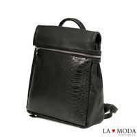 La Moda 街頭穿搭必備~蛇紋壓紋面料後背包 (共3色)