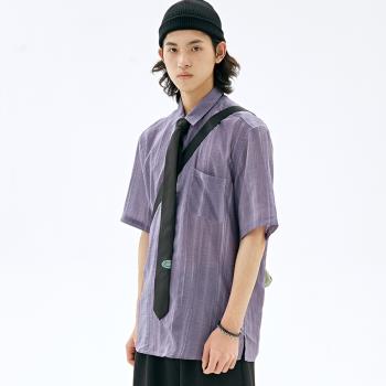 NKGC紫色扎染基礎休閑短袖襯衫