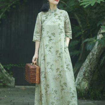 棉麻中式改良版連衣裙立領旗袍