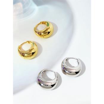 小眾鍍18K金銀色水滴圓形女耳環
