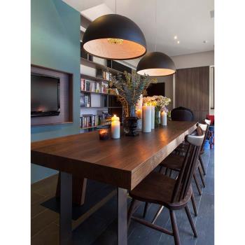 實木餐桌椅組合家用咖啡桌現代簡約北歐輕奢原木飯桌客廳大長桌子