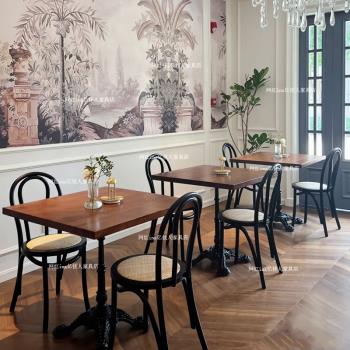 實木復古餐桌咖啡廳甜品奶茶店清吧餐廳桌椅組合中古民宿小圓方桌