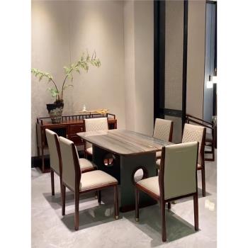 新中式實木巖板餐桌家用現代簡約小戶型長方形組合輕奢西餐桌組合