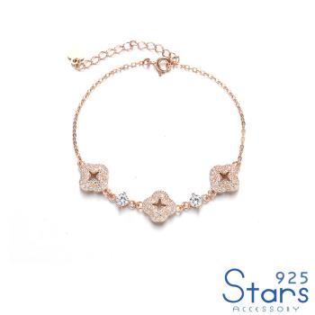 【925 STARS】純銀925滿鑽鑲嵌四葉草美鑽造型手鍊 造型手鍊 美鑽手鍊