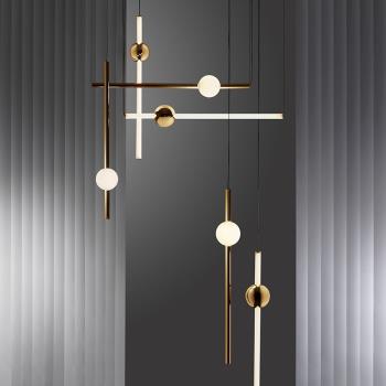 北歐現代簡約金屬發光棒個性吊燈設計師創意吧臺樓梯餐廳組合燈具