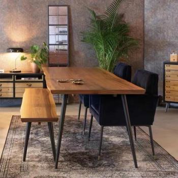 北歐鐵藝餐桌現代簡約輕奢家用小戶型長方形餐桌椅組合實木吃飯桌