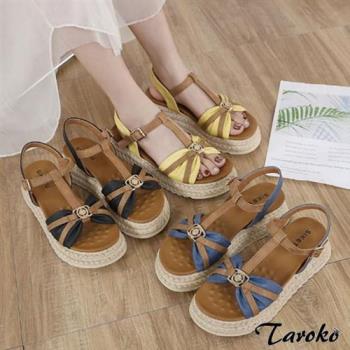 【Taroko】波西米亞風厚底一字扣編織涼鞋(3色可選)
