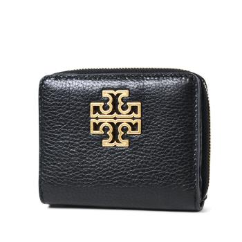 TORY BURCH BRITTEN 金屬縷空荔枝紋拉鍊短夾-黑色