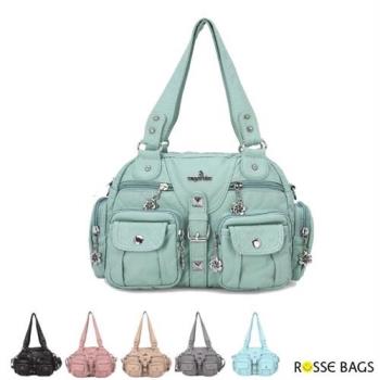 【Rosse Bags】歐美多口袋手提單肩斜背包(現+預  黑 / 粉 / 灰 / 卡其 / 淺藍)-慈濟共善