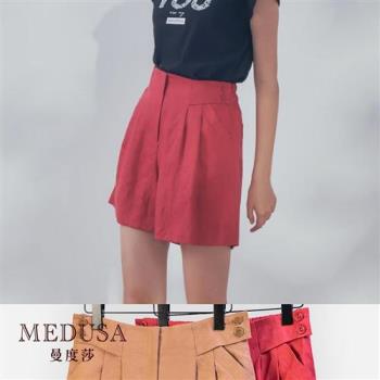 現貨【MEDUSA 曼度莎】T字剪裁側釦亞麻短褲 - 2色（M-XL）｜女短褲 涼感透氣