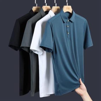 【米蘭精品】冰絲POLO衫短袖上衣-薄款純色修身休閒男裝4色74ey32