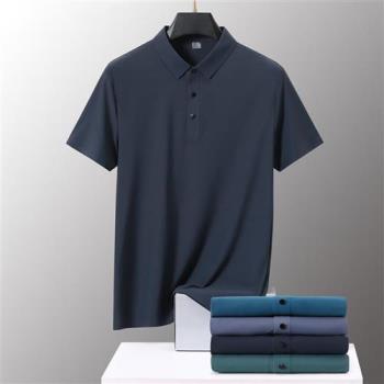 【米蘭精品】冰絲POLO衫短袖上衣-薄款無痕休閒純色男裝9色74ey24