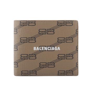 BALENCIAGA BB Monogram 塗層帆布零錢袋對開短夾(米色/棕色) 594315 210DA 2762