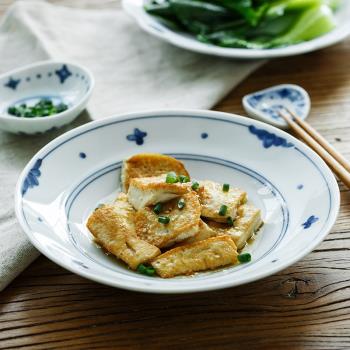日本進口日式深盤 藍凜堂家用圓盤日料餐具 菜盤 陶瓷盤子餐盤