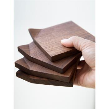 北歐ins風折紙造型實木杯墊 簡約設計黑胡桃木茶托 抖音咖啡杯墊