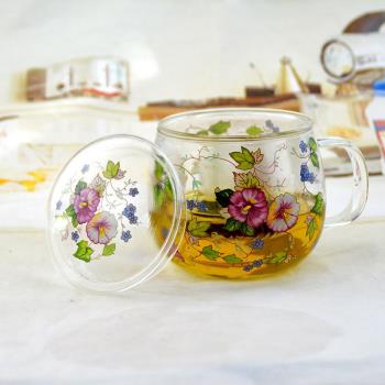 韓國茶水分離過濾帶蓋玻璃杯