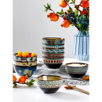 創意日式米飯碗陶瓷家用釉下彩吃飯碗組合裝個性甜品碗窯變釉小碗