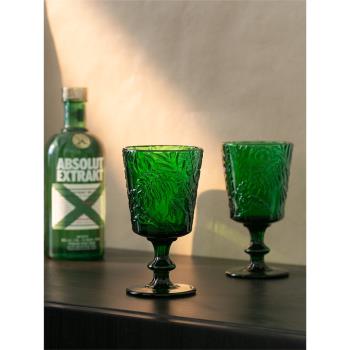 復古祖母綠熱帶雨林玻璃紅酒杯 高腳杯水杯飲料杯加厚ins風中古