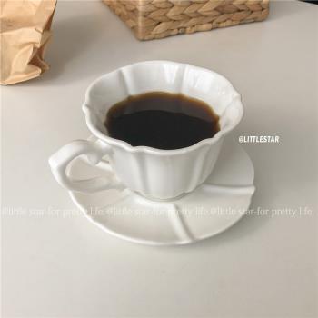 歐式純白陶瓷杯碟 法式早餐杯網紅小資下午茶杯碟 復古拿鐵咖啡杯