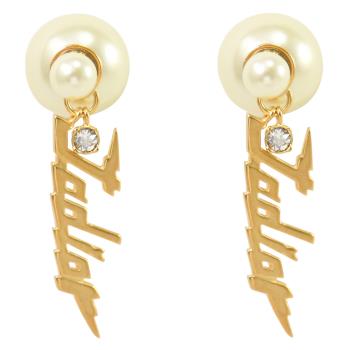 Christian Dior TRIBALES 品牌英字LOGO水鑽吊墜針式耳環.金