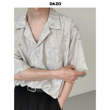 DAZO木紋輕熟風帥氣古巴短袖襯衫