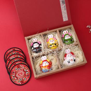 國潮陶瓷兔爺 兔年吉祥物擺件老北京2023新年裝飾禮物泥塑小禮品