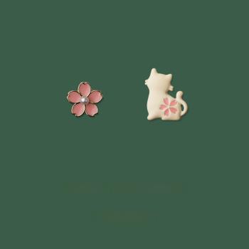 脫單可愛小貓咪粉色花朵女耳釘
