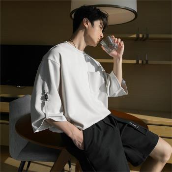 CHICERRO西西里男裝夏季設計感高級韓系寬松圓領T恤休閑潮流短袖