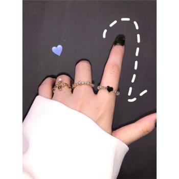 疊戴組合小眾排鉆潮流珍珠戒指