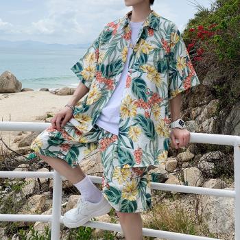 休閑短袖日系大碼海邊沙灘襯衫