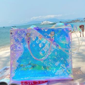 炫彩手提沙灘透明鐳射包購物袋