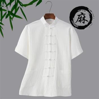 【巴黎精品】唐裝漢服上衣-棉麻盤扣薄款休閒短袖男上衣7色a1bx2