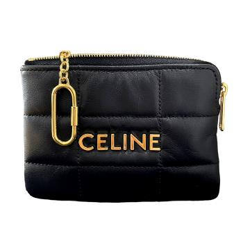    【CELINE 】新款 品牌英文名 MATELASSE 羊皮拉鍊零錢包/卡包-黑色 10L153ETO.38NO