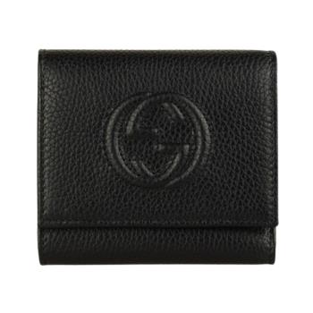 【GUCCI】雙G 粒紋皮革按扣三摺短夾-黑色 598207A7M0G1000