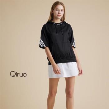 【Qiruo 奇若】春夏專櫃黑色連帽上衣3208A 短袖酷的選擇