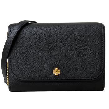 【TORY BURCH】EMERSON 經典LOGO防刮皮革斜背包(黑)