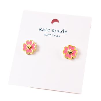 KATE SPADE 琺瑯幸運草針式耳環-粉色