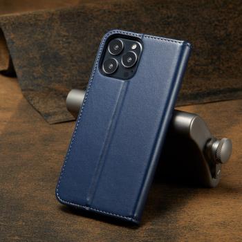 Fierre Shann 真皮紋 iPhone 15 Pro (6.1吋) 錢包支架款 磁吸側掀 手工PU皮套保護殼
