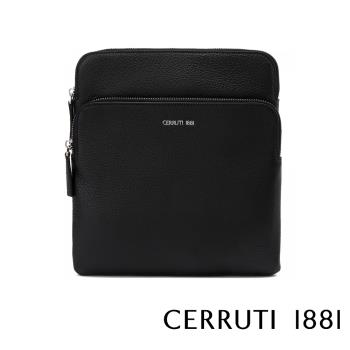 【CERRUTI 1881】限量2折 頂級義大利小牛皮斜背包 CEBO04805M 全新專櫃展示品(黑色)