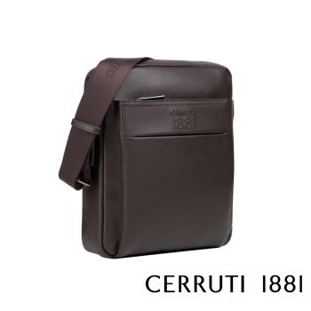 【CERRUTI 1881】限量2折 頂級義大利小牛皮斜背包 CEBO05624M 全新專櫃展示品(深咖色)